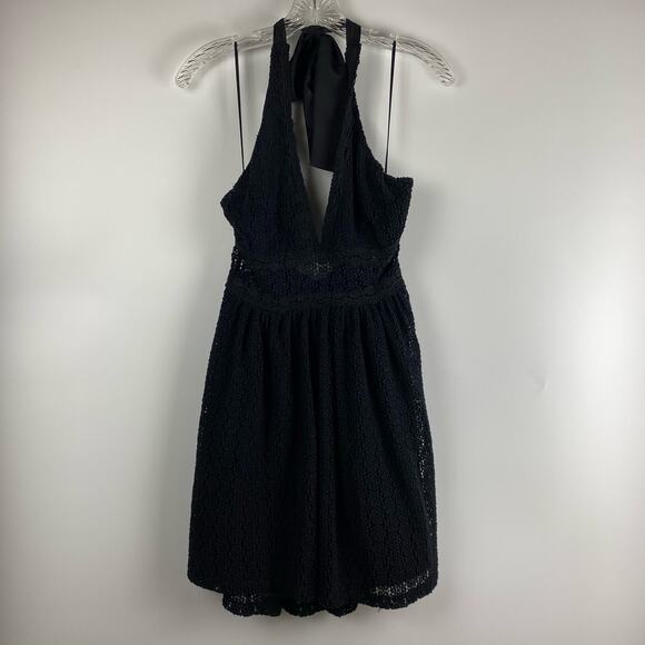 Free People So Sweetly Halter Dress Eyelet Black Womens Size 2 - Picture 3 of 12